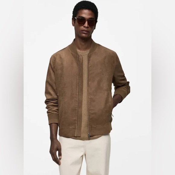 NWOT Mango Suede Effect Bomber Jacket Size Small Men’s - Picture 1 of 5